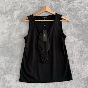 Talbots Established 1947 PM Scoop Neck Tank Ruffle Sleeveless Black Petite Knit